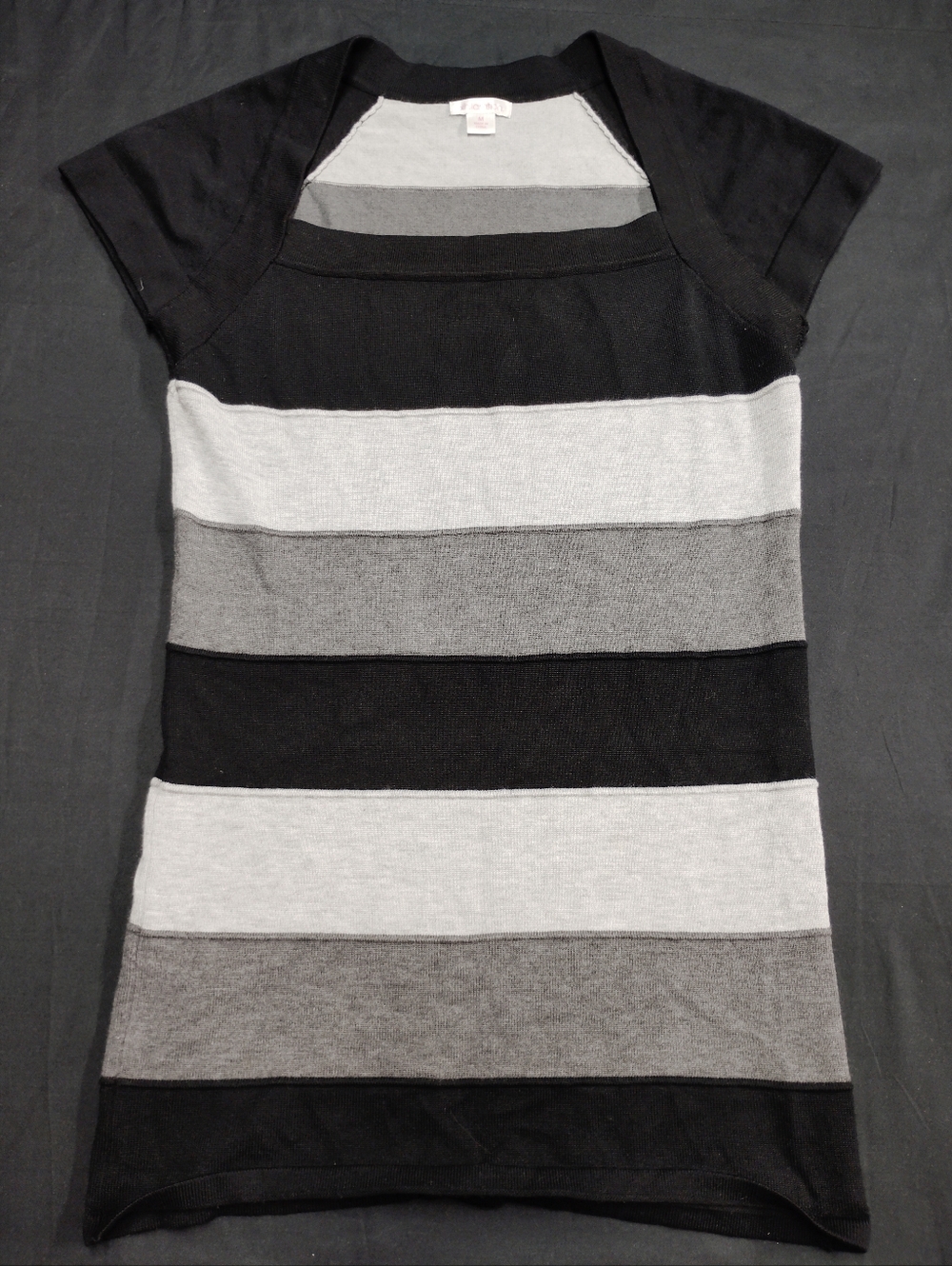 Xhilaration Striped Black and Gray Short-Sleeve Knit Top
